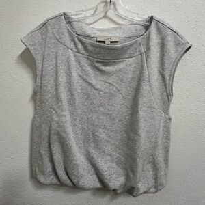 LOFT Heather Gray Cap-Sleeve thin light weight sweatshirt gathered hem